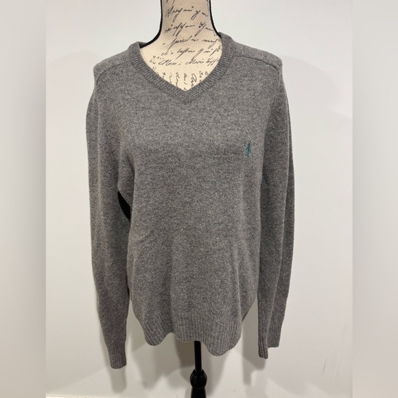 Original Penguin By Munsingwear V-Neck Men’s Large Sweater 100% Lambswool Gray - Picture 1 of 8